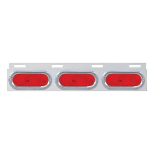 Stainless Top Mud Flap Plate With 3 Oval Lights & Visor - Red Lens (Each)