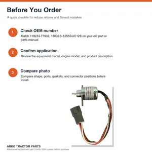 Yanmar Fuel Shut Off Solenoid 3TNV88 John Deere 119233-77932 — 4