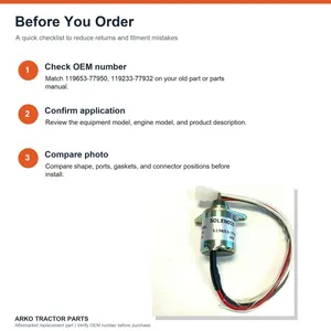Yanmar Solenoid 3TNE84 3TNE88 4TNE84 119653-77950 — 4