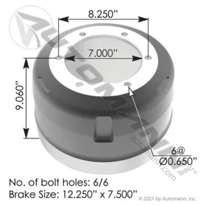 Automann 151.27502 Brake Drum 12.250in X 7.500in