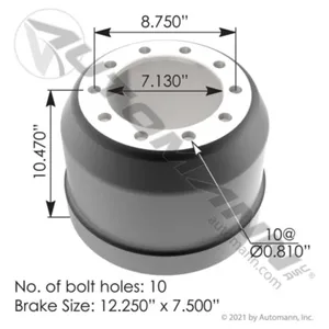 Automann 151.27503 Brake Drum 12.250in X 7.500in