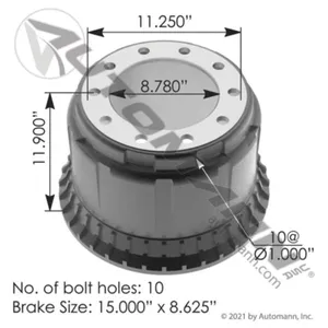 Automann 151.58601BA Brake Drum 15.000in X 8.625in