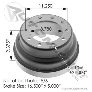 Automann 151.6506BA Brake Drum 16.500in X 5.000in