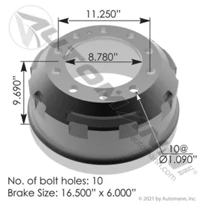 Automann 151.6604BA Brake Drum 16.500in X 6.000in