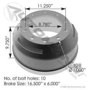 Automann 151.6607BA Brake Drum 16.500in X 6.000in