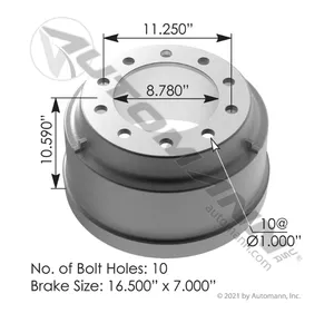 Automann AUT151.6700BA Brake drum 16.500in x 7.000in