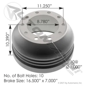 Automann 151.6700BA-LW Brake Drum 16.500in X 7.00in Lightweight