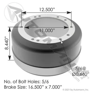 Automann 151.6702 Brake Drum 16.500in X 7.000in