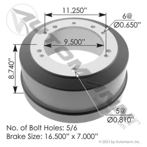 Automann 151.6715 Brake Drum 16.500in X 7.000in
