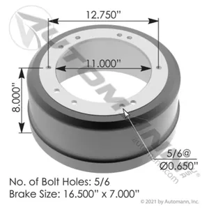 Automann 151.6716 Brake Drum 16.500in X 7.000in