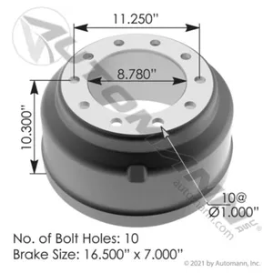 Automann 151.6721 Brake Drum 16.500in X 7.000in