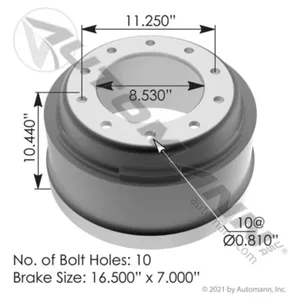 Automann 151.6727 Brake Drum 16.500in X 7.000in