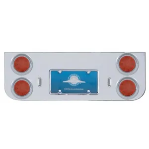 Chrome Rear Center Panel With Four 12 LED 4" Reflector Lights & Visors - Red LED/Red Lens
