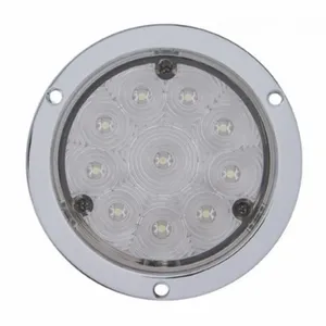 10 LED 4" Round Flange Mount Light (Stop, Turn & Tail) - Red LED/Clear Lens