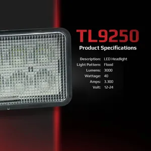 12V Tiger Lights LED Flush Mount Cab Headlight 3.3 Amps, Flood Off-Road Light; TL9250 — 4