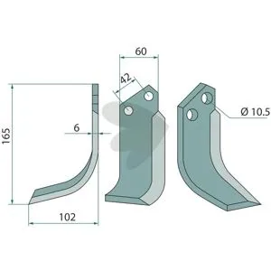 Rotary Tiller Knife Left Goldoni c-c 40mm hole 12.5mm