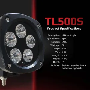 50W Compact Tiger Lights LED Spot Light 9V for Case 621 Wheel Loader Spot Off-Road Light — 9