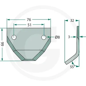Põhupallipurustaja tera jõnksuga sile 76x80x3mm ¤8mm aukude vahe 51mm — 2