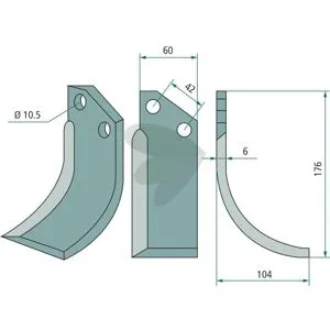 Rotary Tiller Knife Left Goldoni, Fort c-c 42mm hole 10.5mm