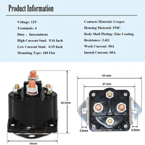 12V 4 Terminal Solenoid Relay 89-68258 for Volvo Penta AD30A MD30A AQ120B AQ145B AQ171A AQ311A Mercury Marine Outboard — 2