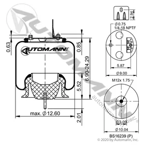 Automann AB1DF23I-P1067 Heavy-Duty Truck Air Spring Assembly – Rolling Lobe…