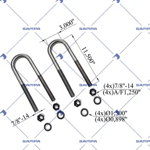 U Bolt Kit RND 7/8in X 3in X 11-1/2in