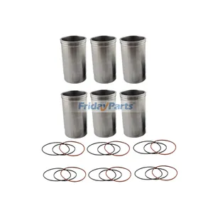 6 Pieces Cylinder Liner With Water Sealing Ring DZ124284 for John Deere Engine 6068 6090 Harvester S660 S670 S760 Tractor 7230R 8360R 8430 8520 9520