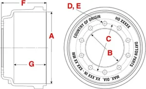 Dayton Parts HD13M Brake Drum - 16.50 X 7.00 5/6 Hole Machine Balanced