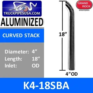 4" x 18" Curved Top Aluminized Exhaust Stack OD End K4-18SBA