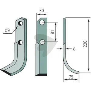 Rotary Tiller Blade Left Bertolini, Nibbi c-c 81mm hole 9mm
