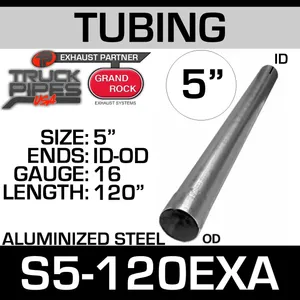 5" x 120" Straight Cut Aluminized Exhaust Stack ID End S5-120EXA